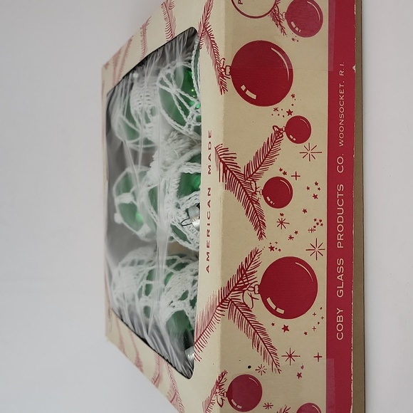 Set Of 12 Vintage Green Glass Crochet Ball Christmas Ornaments - Picture 10 of 11